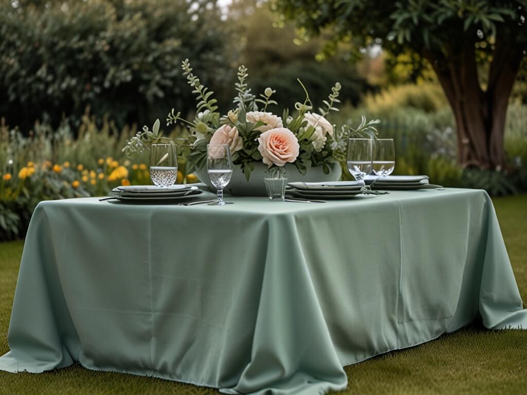 birthday table decorations sage green cloth