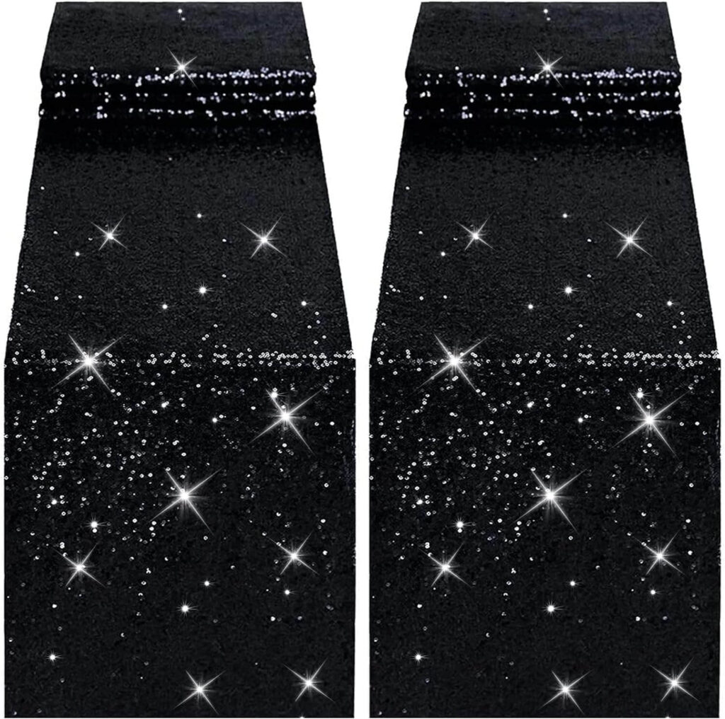 black and white party sequined table runner