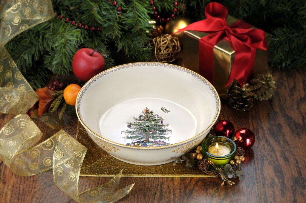 christmas table decor antique bowl