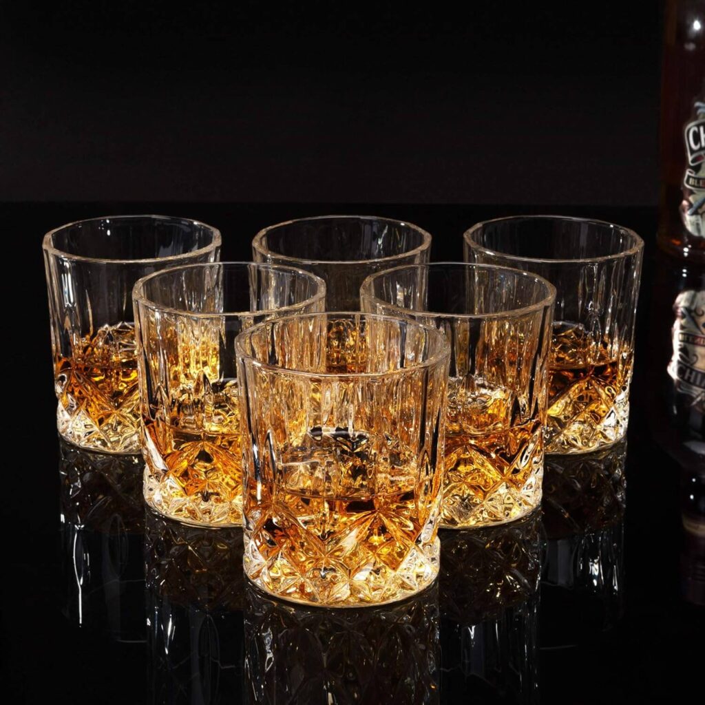 cocktail table decor crystal whisky glasses