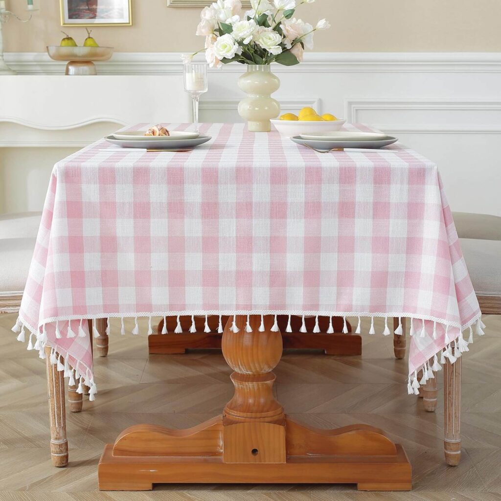outdoor decor pink checkered table cloth