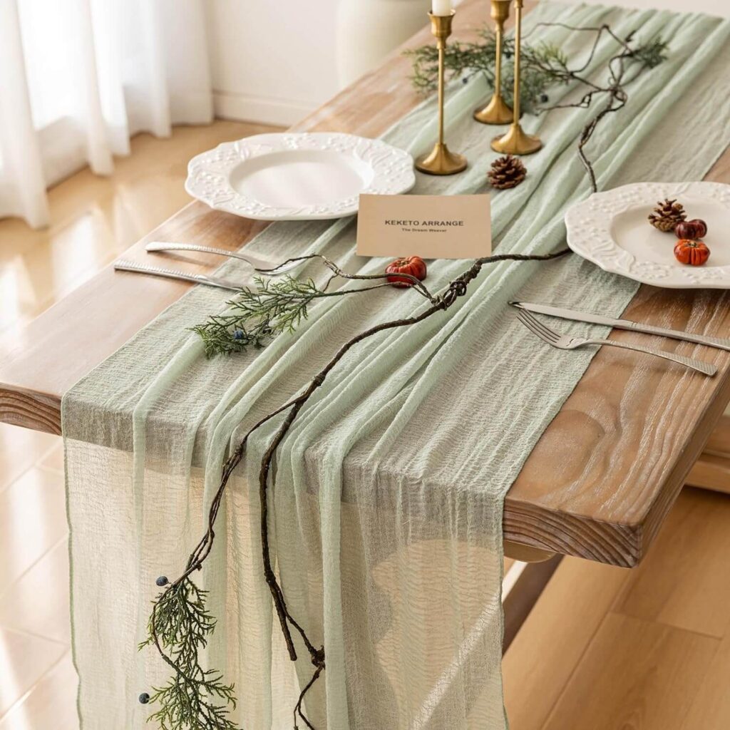 rustic wedding table cheesecloth runner