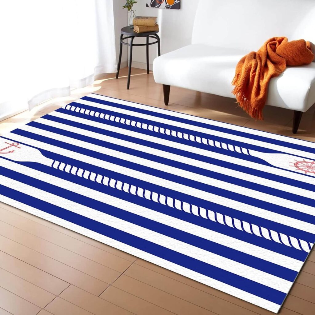 coastal theme living room striped rug