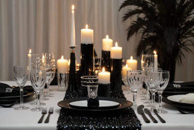 black and white party table