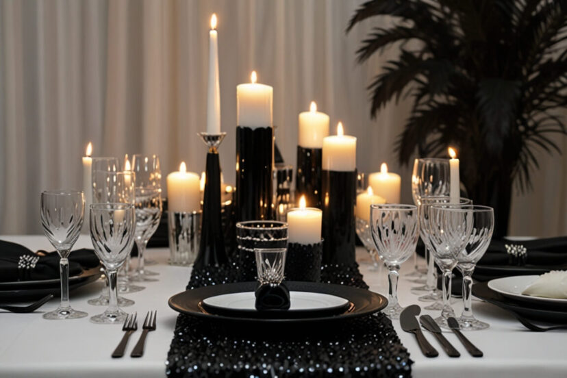 black and white party table
